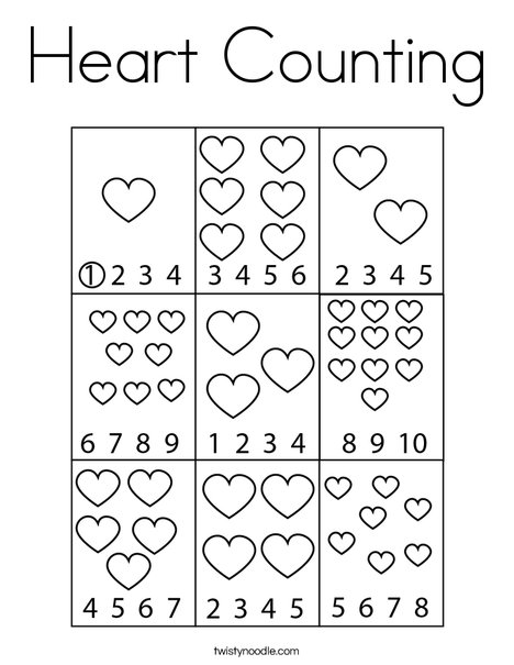 Heart Counting Coloring Page - Twisty Noodle