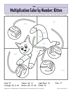 Multiplication Color by Number - Kitten - Printable Math Worksheets