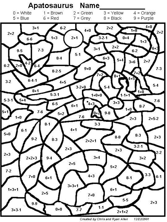 Apatosaurus Math Coloring Printout