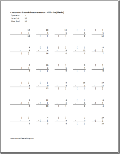 A Custom Math Worksheet-arithmetic fill in the blanks ...