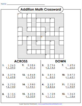 Math Crossword Puzzles