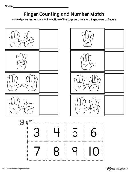 Finger Counting Number Match Cut and Paste Printable Worksheet ...