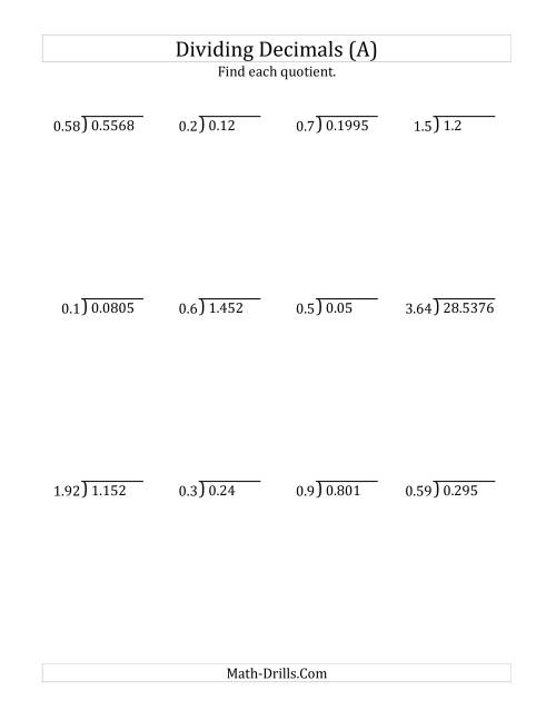 Dividing Decimals by Various Decimals with Various Sizes of ...
