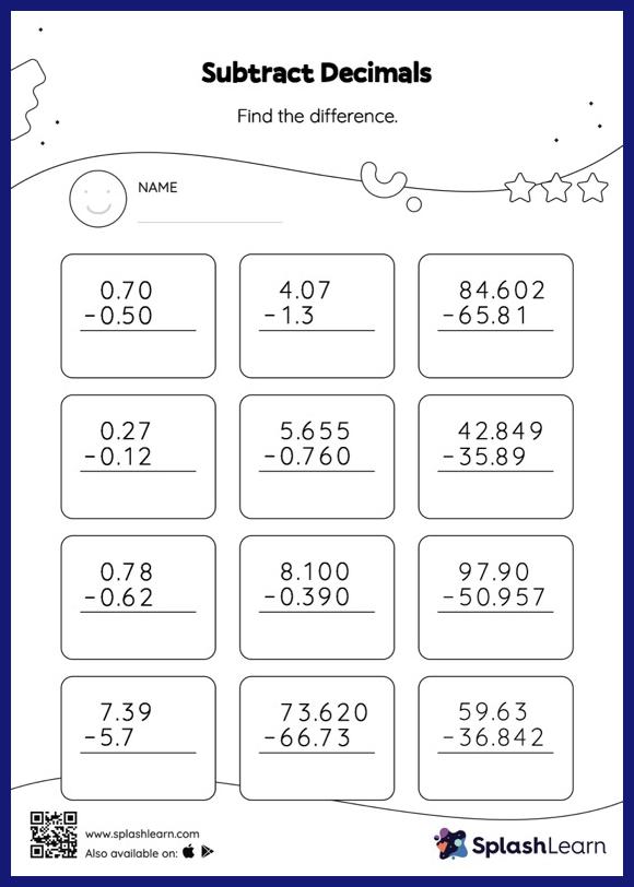 Subtract Decimals: Vertical Subtraction - Math Worksheets ...