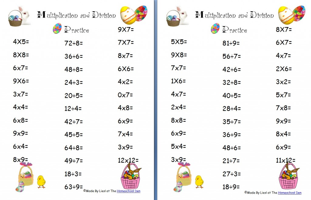 Free Easter Multiplication and Division Worksheets - Homeschool Den