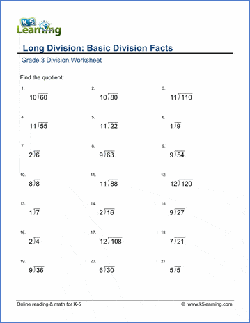 Grade 3 math worksheet - Long division: basic division facts | Worsheets library...