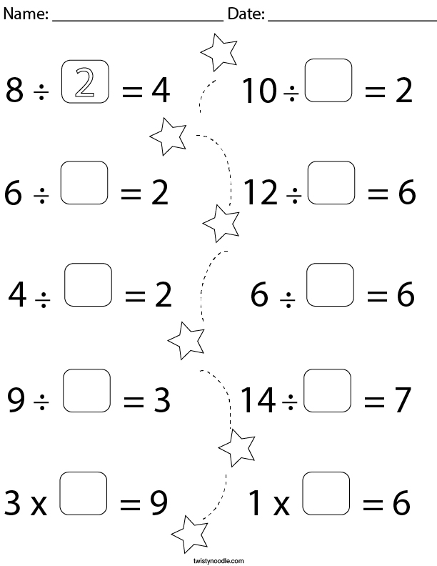 math division worksheet to print