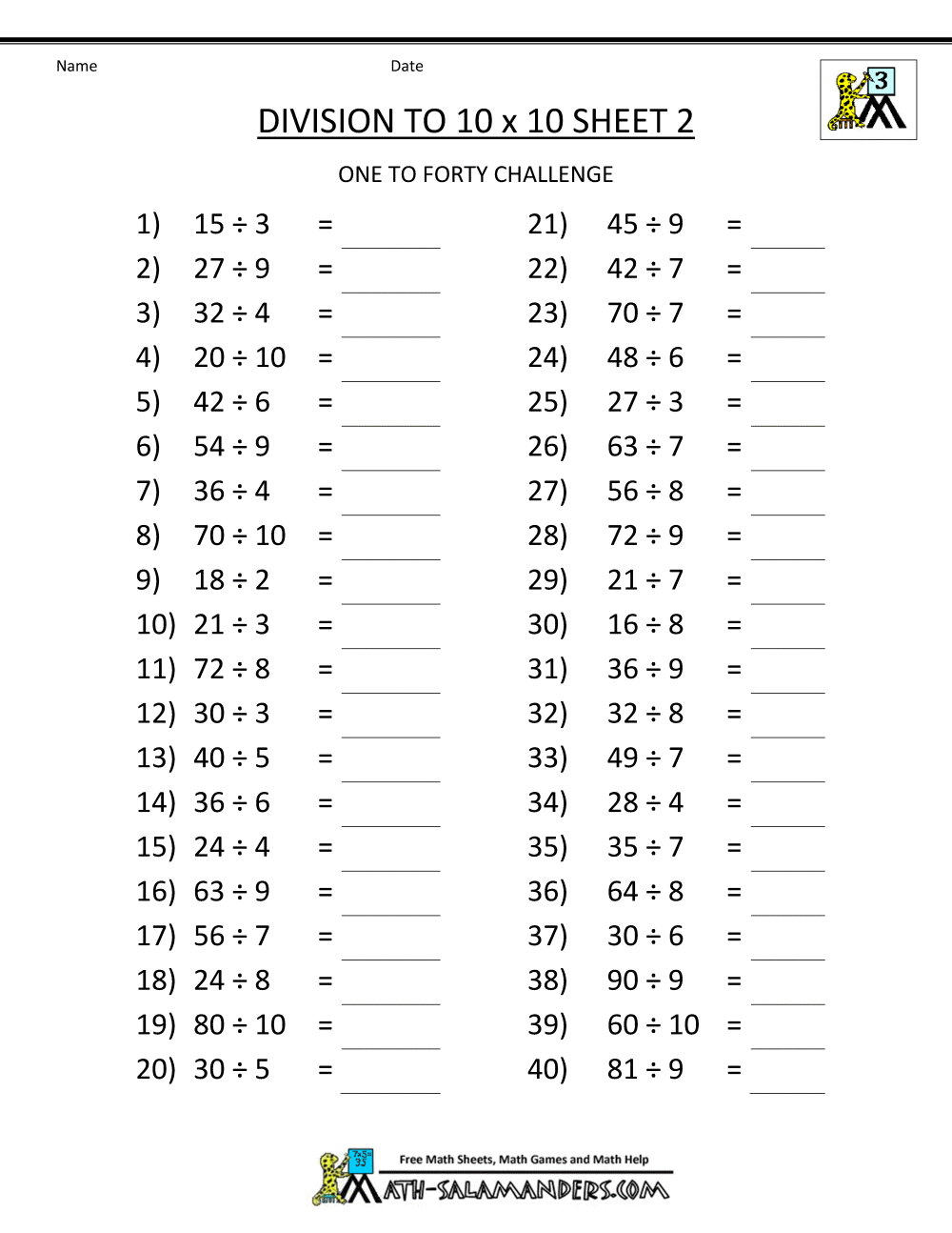 Printable Division Worksheets 3rd &  4th Grade