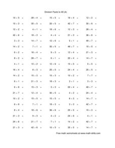 Math-Drills.com: Division Facts to 49 Worksheet for 4th - 5th ...