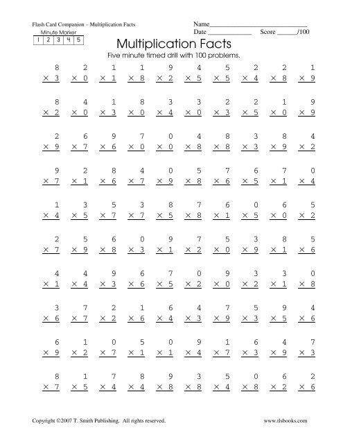 Math Drills - Multiplication Facts - TLSBooks.com