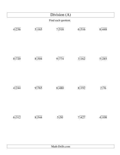 Long Division - One-Digit Divisor and a Two-Digit Quotient with No ...