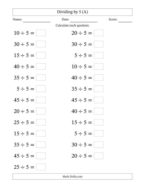 Horizontally Arranged Dividing by 5 with Quotients 1 to 9 (25 ...