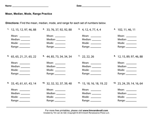 math drills mean median mode