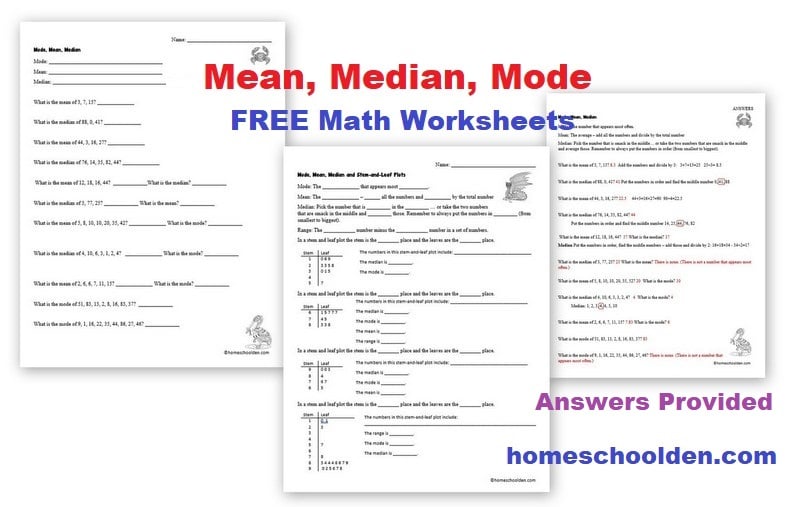 Mean, Median, Mode - Free Math Worksheets - Homeschool Den