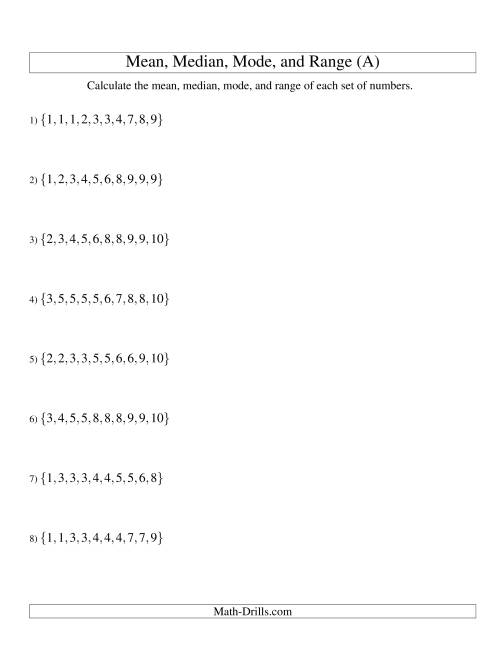 math drills mean median mode