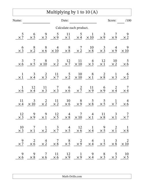 math drills multiplication