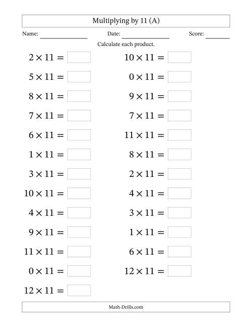 Horizontally Arranged Multiplying (0 to 12) by 11 (25 Questions ...