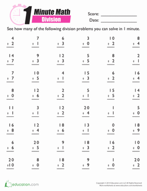 1-Minute Math Drill: Division | Interactive Worksheet 