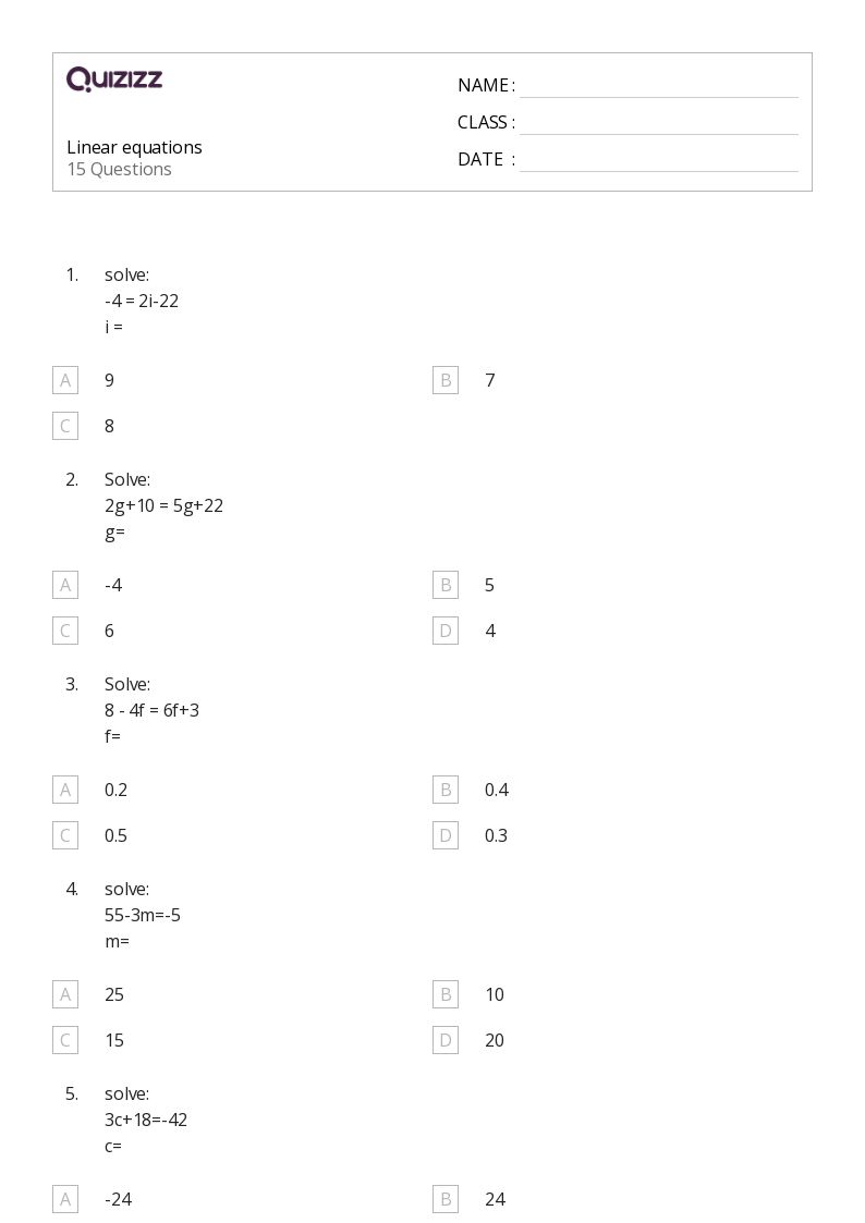 50+ Linear Equations worksheets on Quizizz | Free &  Printable