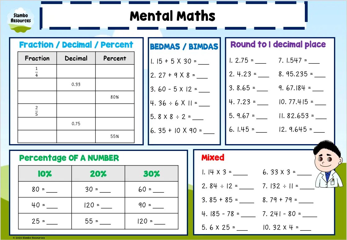 Grade 6 Mental Maths Worksheets | Free Printables | Math Worksheets
