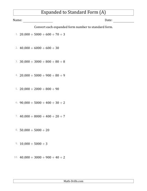 Converting Expanded Form Numbers to Standard Form (5-Digit Numbers ...