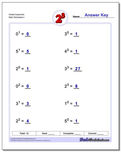 https://www.dadsworksheets.com : Simple Exponents Worksheet ...