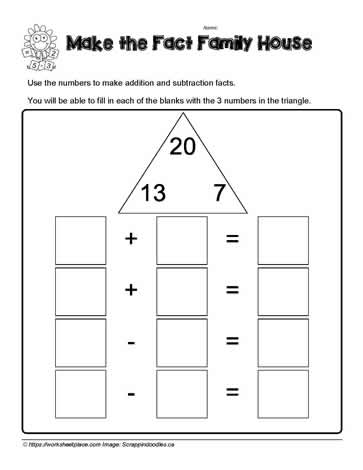Fact Family House for 20 Worksheets
