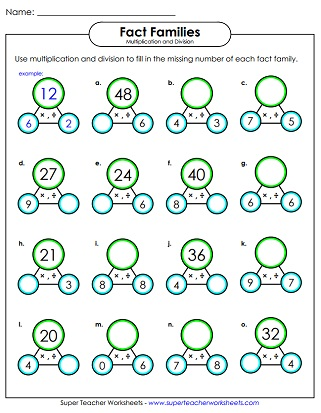 Fact Families Worksheets (Multiply/Divide) | Fact family worksheet ...