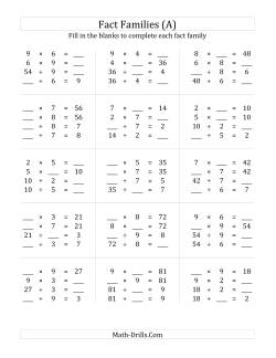 math fact family worksheet