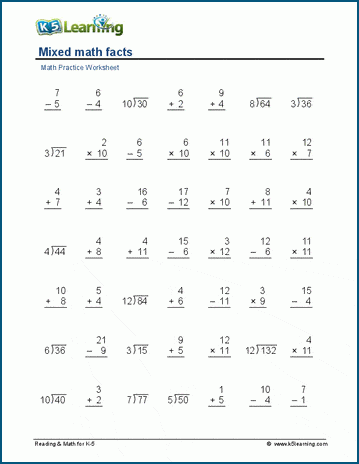 Mixed math facts worksheets | Worsheets library