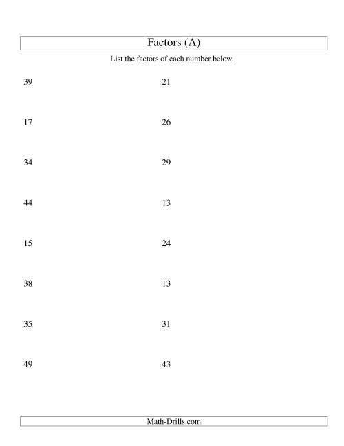 Finding All Factors of a Number (range 4 to 50) (A)