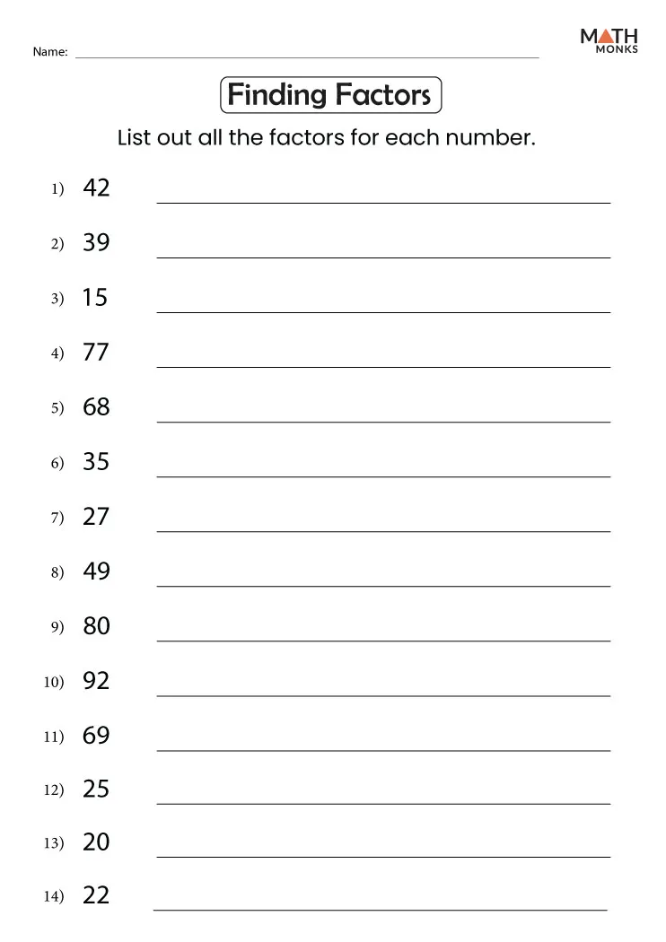 Factors Worksheets - Math Monks