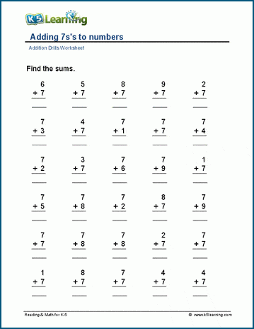 Adding 7s to numbers worksheets | Worsheets library
