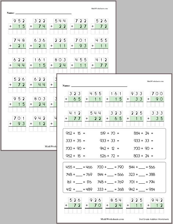 Addition Worksheets for 2nd Graders - Free with No Login ...