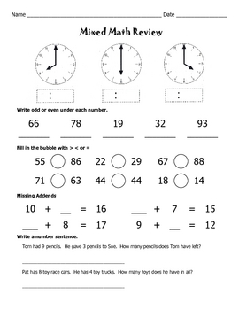 Mixed Math Review Worksheets / Math Worksheets / 2nd Grade / 3rd Grade