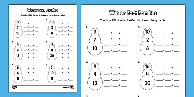 Winter Fact Families Math Activity for 1st-2nd Grade
