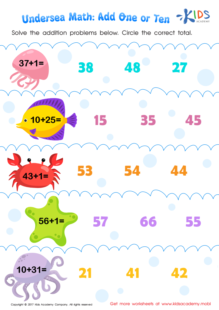 Undersea Math Worksheet: Free Worksheet PDF for Kids