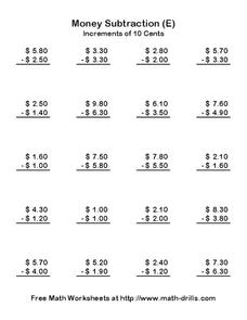 math for second grade money subtraction worksheet