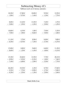 math for second grade money subtraction worksheet