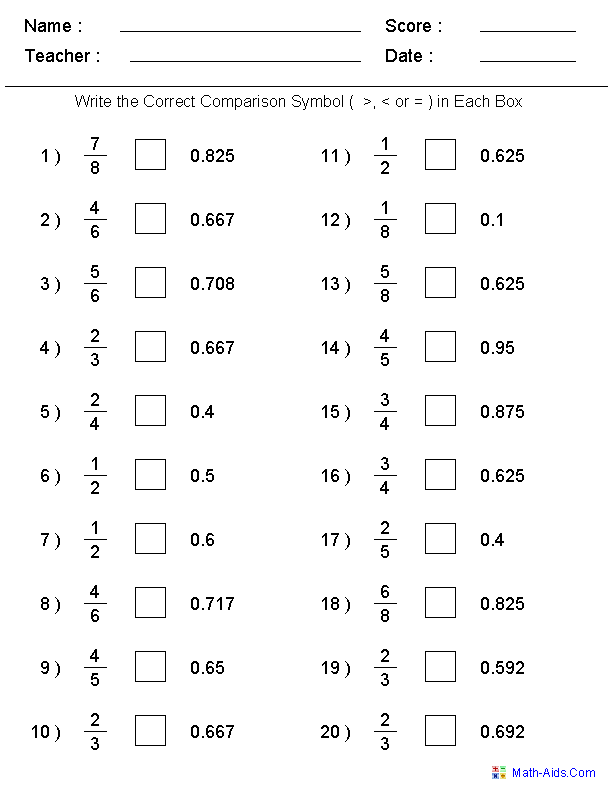 Fractions Worksheets | Printable Fractions Worksheets for Teachers
