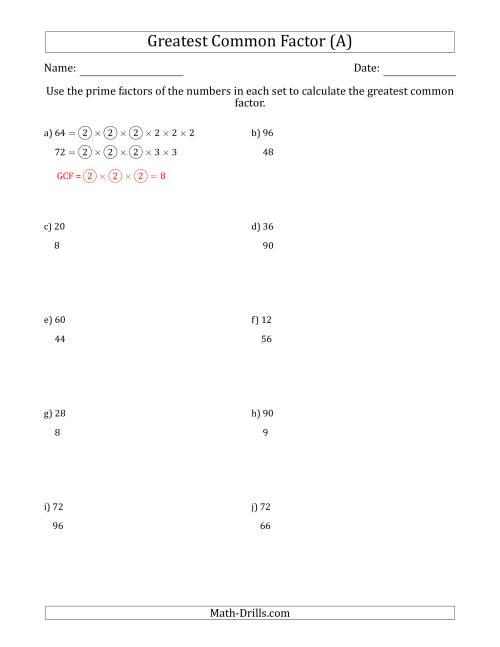 Calculating Greatest Common Factors of Sets of Two Numbers from 4 ...