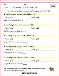 Greatest Common Factor Worksheet page