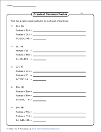 Greatest Common Factor (GCF) Worksheets