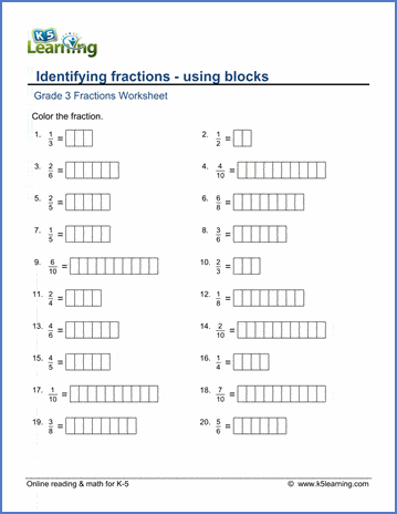 Grade 3 Math Worksheets: Identifying fractions using blocks | Worsheets library...