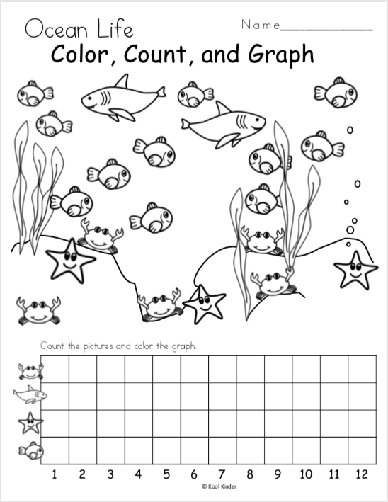 Free Kindergarten Math Graphing Worksheets - Color Count Graph Sea ...