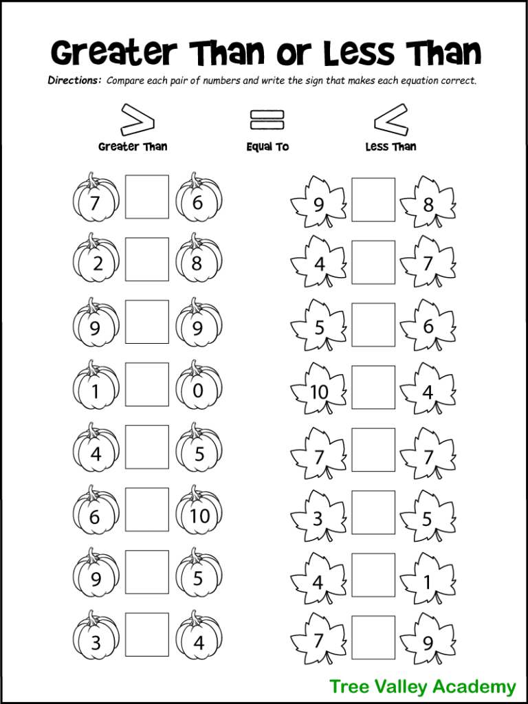 Fall Math Worksheets for Kindergarten, Preschool &  1st Grade