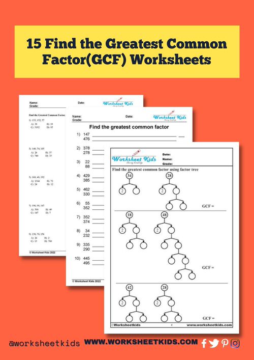 Find the greatest common factor Worksheets - Free printable PDF