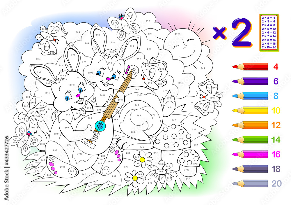 Multiplication table by 2 for kids. Math education. Coloring book ...