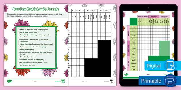 Garden Math Logic Puzzle for 6th-8th Grade (teacher made)