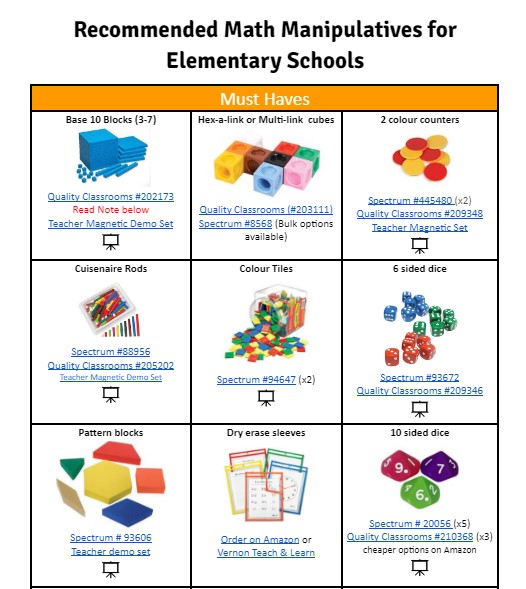 Math Manipulatives for Elementary NLPS Learns Worksheets Library